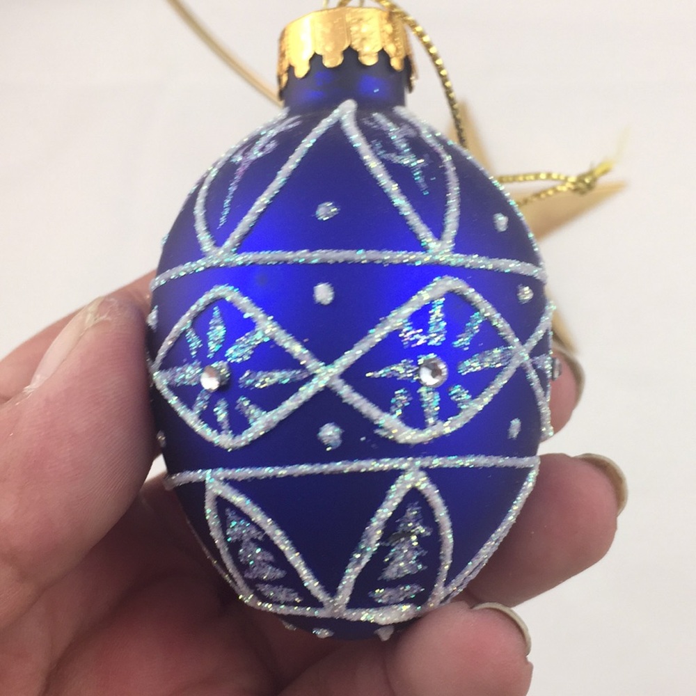 Vintage GKI/Bethlehem Glass Egg shaped embellished Christmas Ornament - Picture 4 of 8
